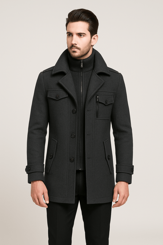 Felix Double-Layer Coat - Black detail