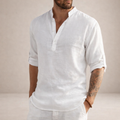 Men's Linen Shirt Standing Collar - White
