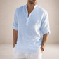 Men's Linen Shirt Standing Collar - Light Blue