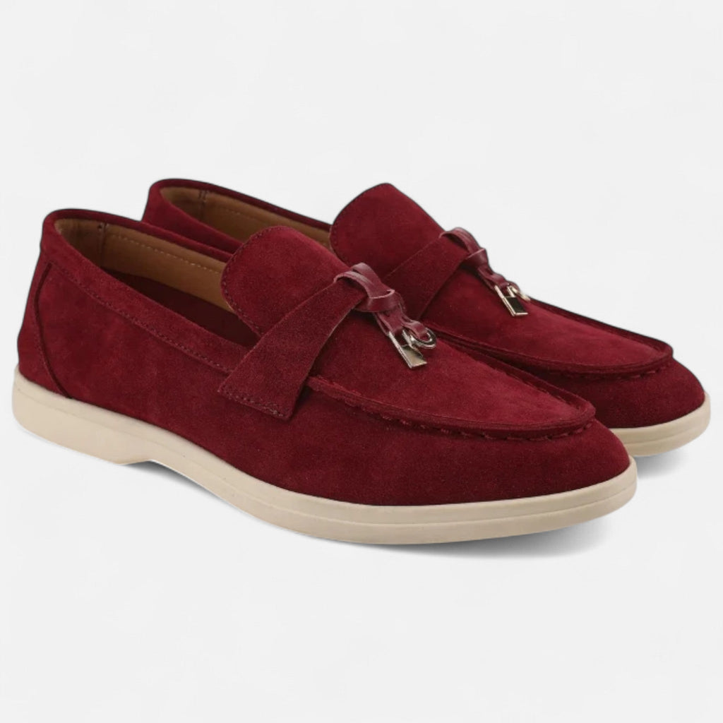 Old Money Lady Loafers - Wine Red gold buckle