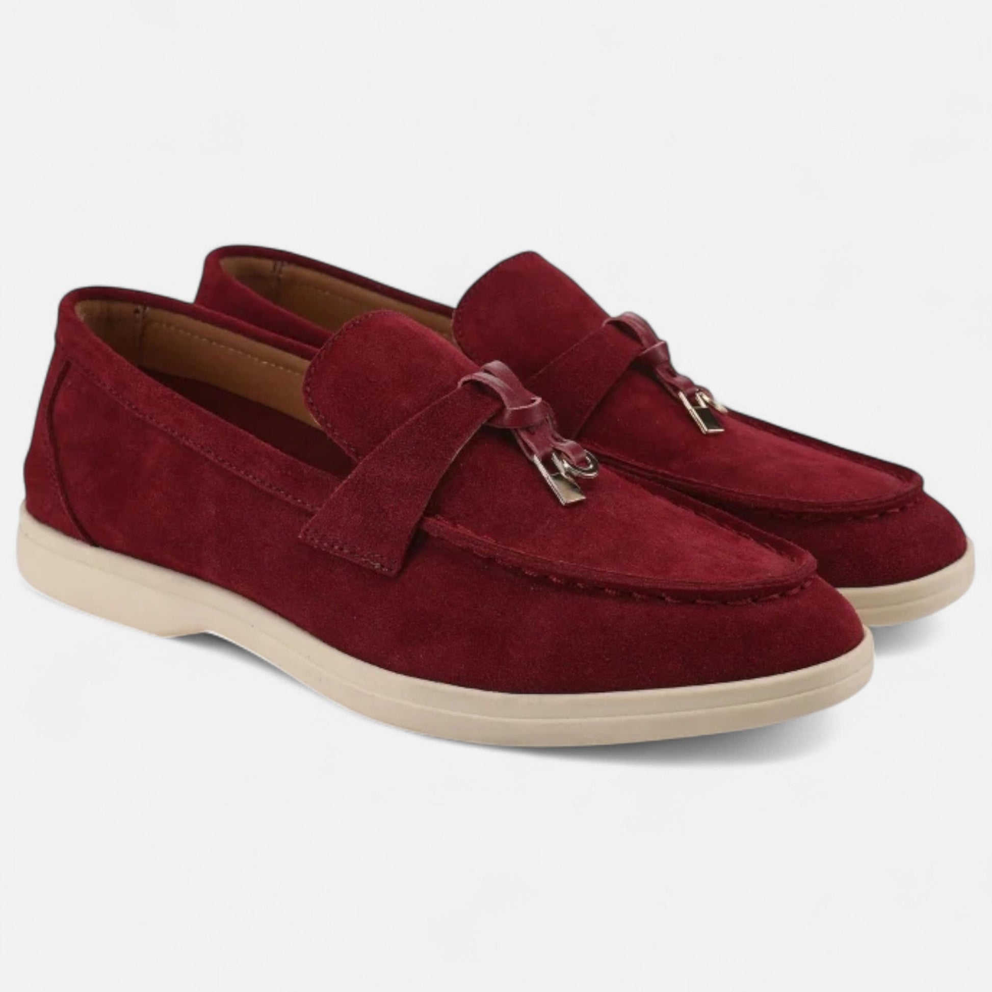 Old Money Lady Loafers - Wine Red gold buckle