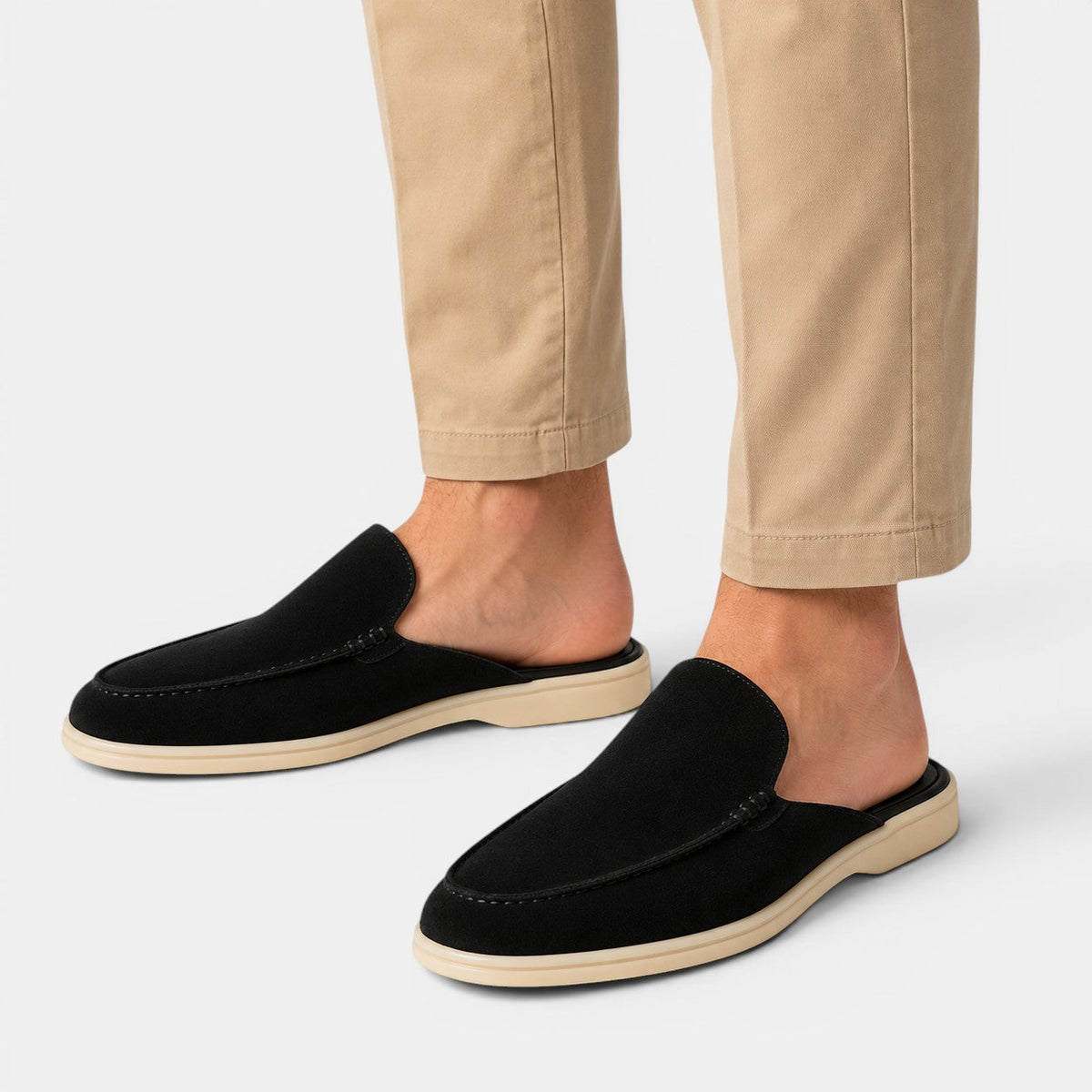 Slip-On Suede Mules - Black styled