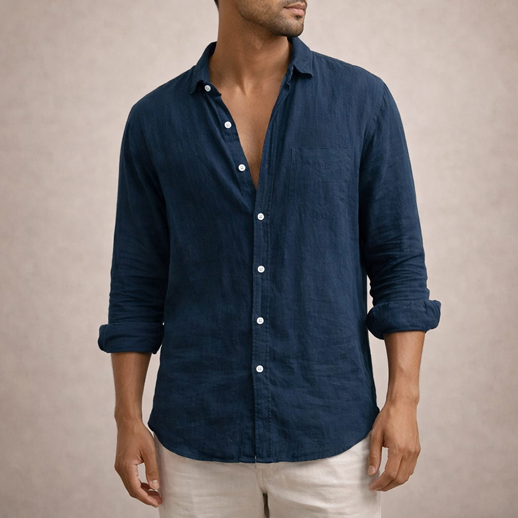 Men's Linen Shirt - Navy Blue