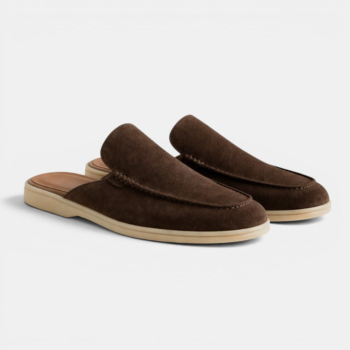 Slip-On Suede Mules - Brown