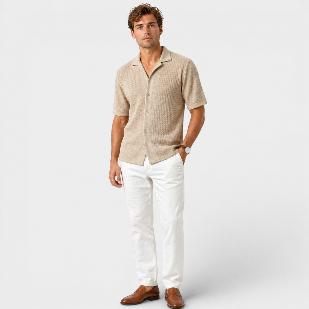 Elegant Smart Casual Shirt - Beige front