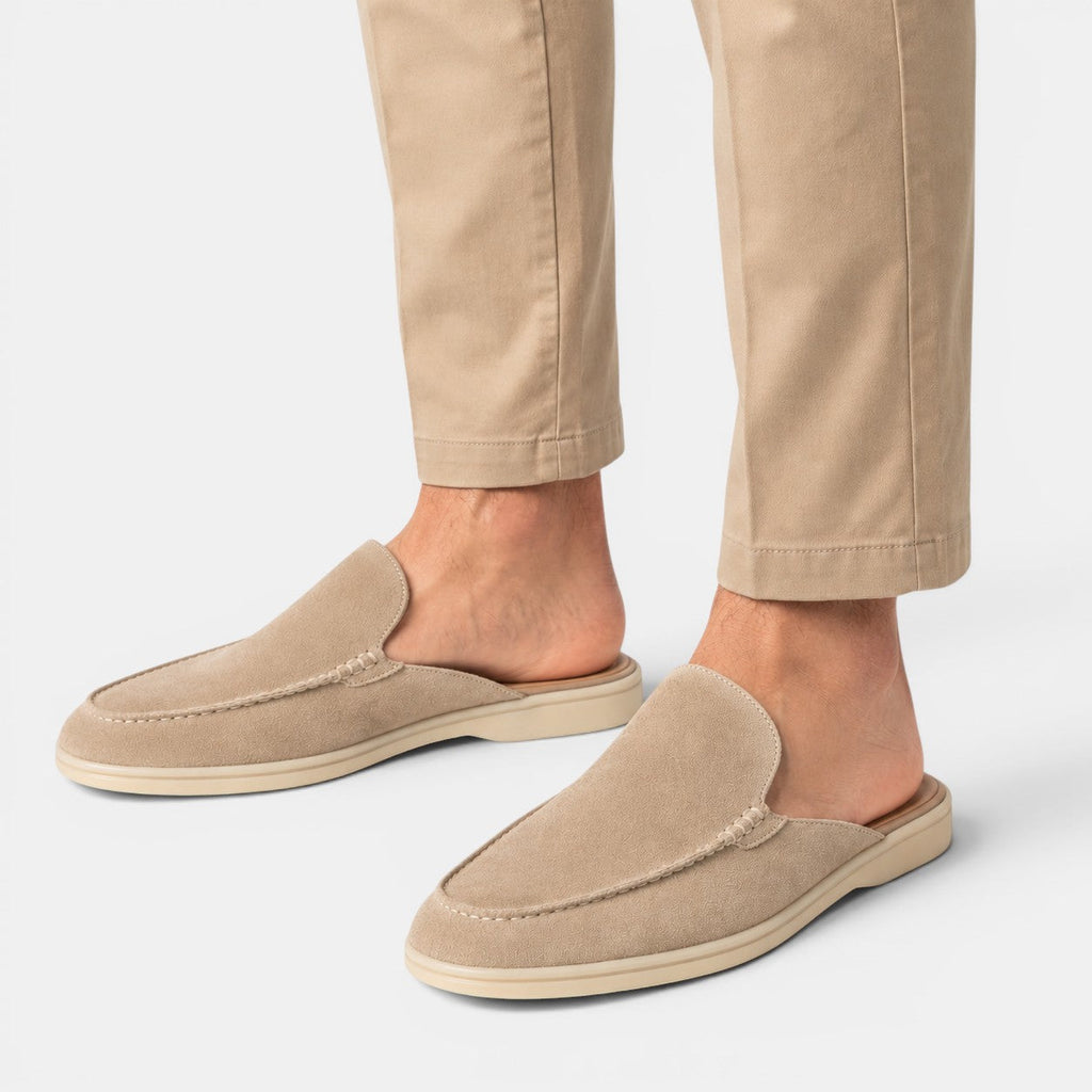 Slip-On Suede Mules - Beige styled