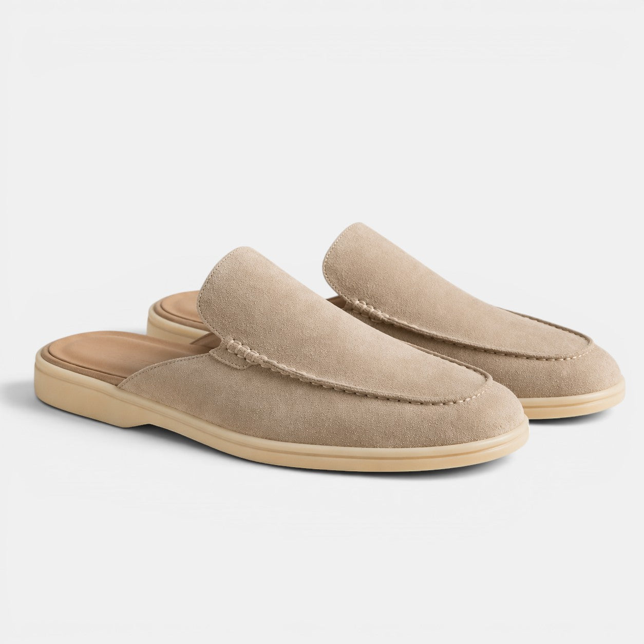 Slip-On Suede Mules - Beige