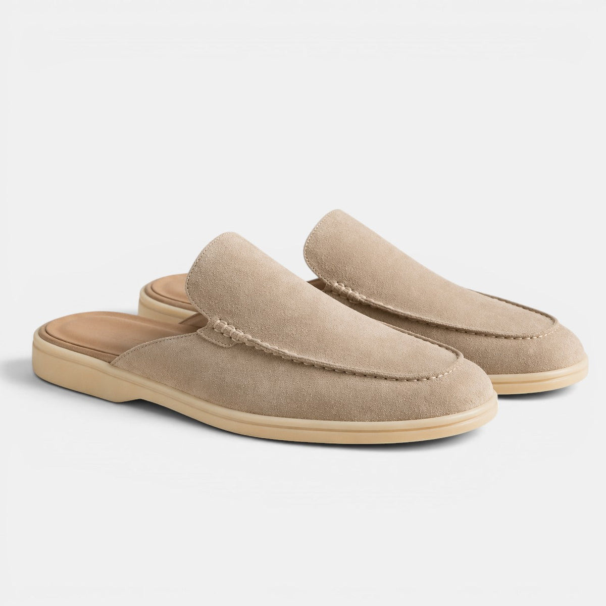 Slip-On Suede Mules - Beige