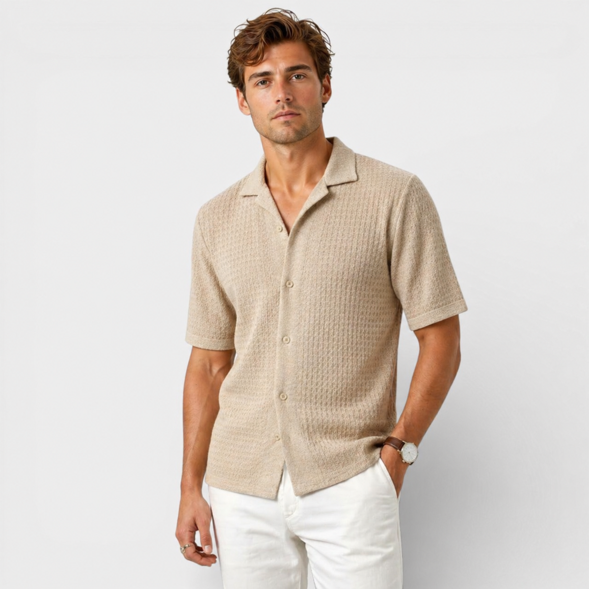 Elegant Smart Casual Shirt - Beige texture