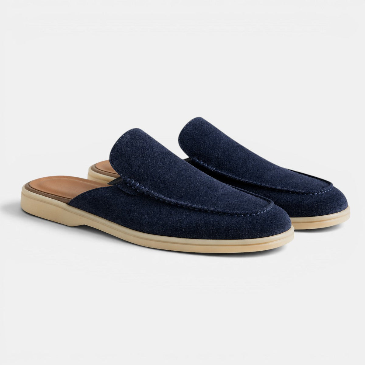 Slip-On Suede Mules - Navy