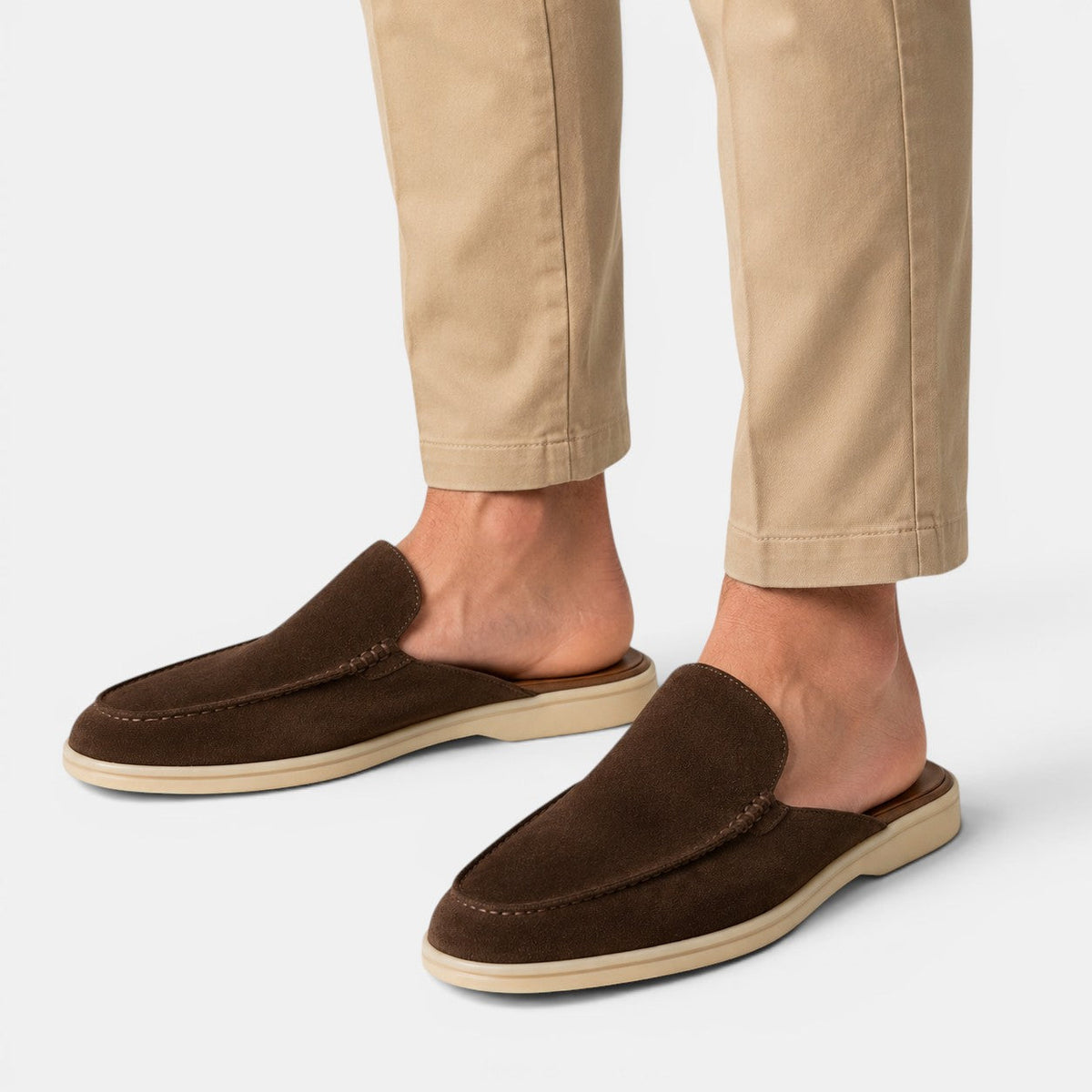 Slip-On Suede Mules - Brown styled