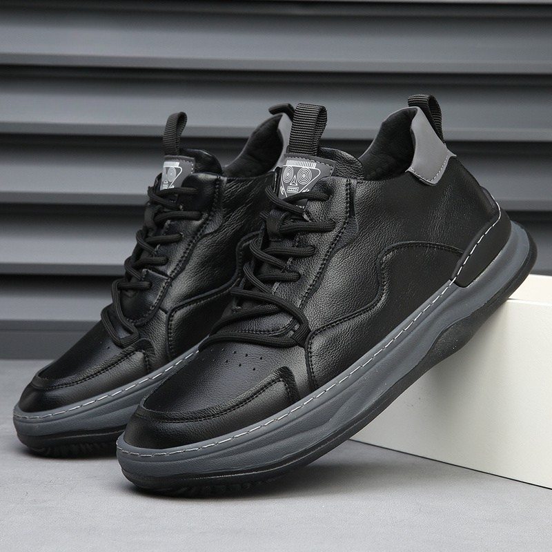 Alberti Leather Trainers - Jet Black