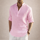 Men's Linen Shirt Standing Collar - Pink