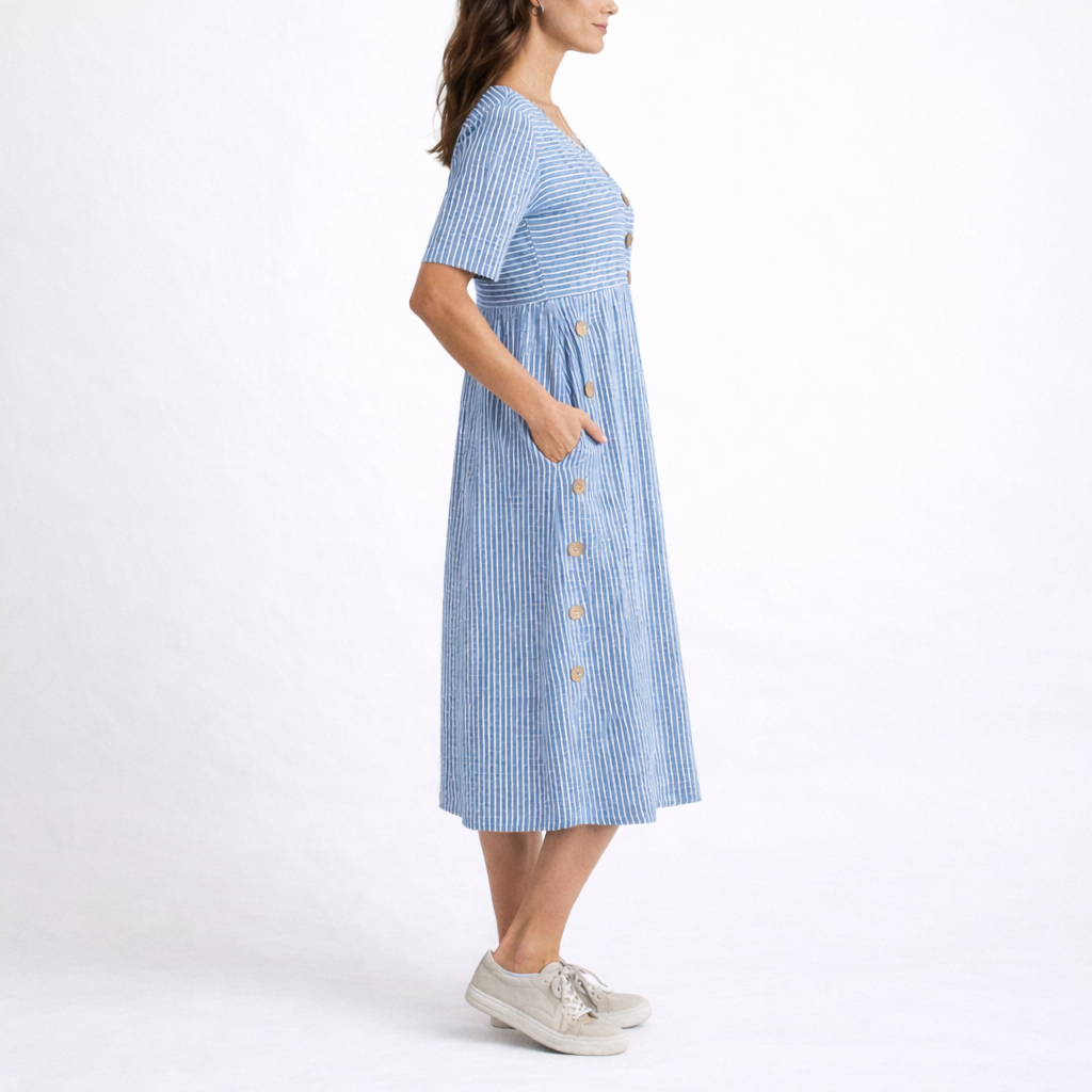 Striped Midi Dress - blue white stripe
