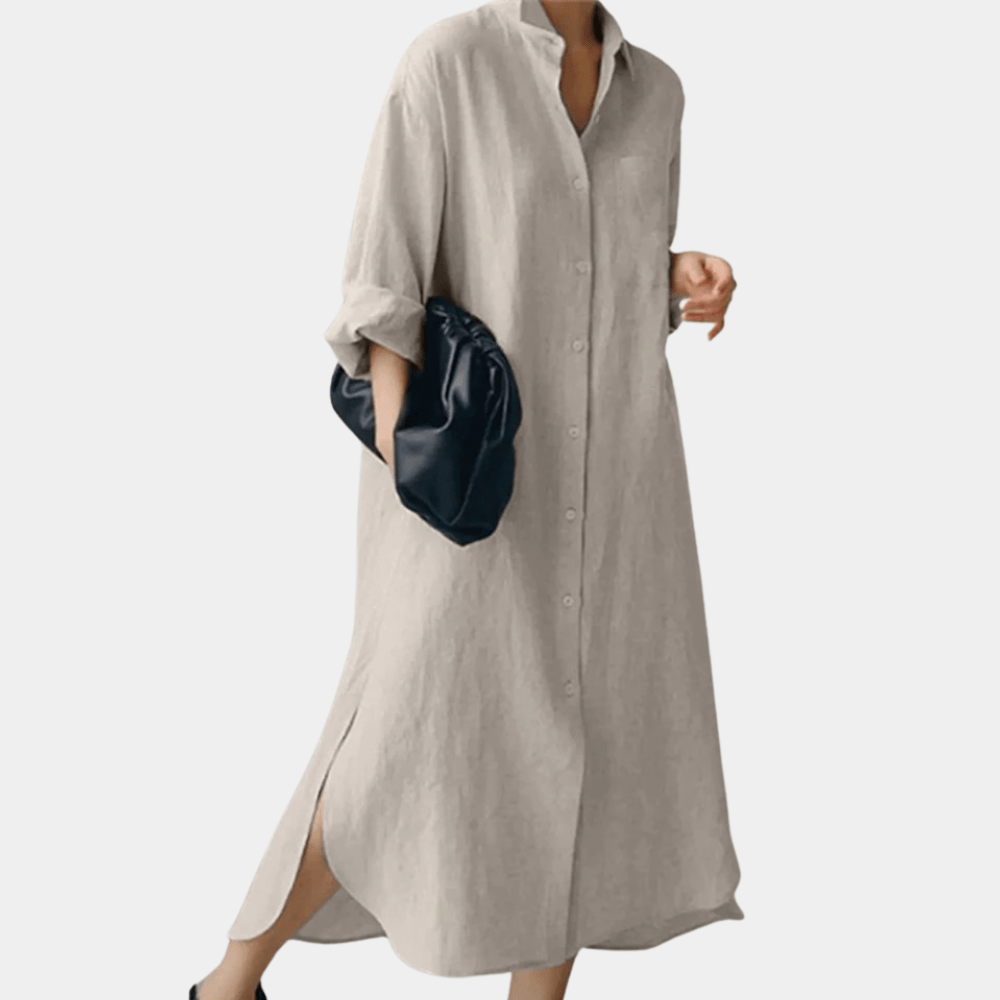 Oversized Cotton Shirt Dress - Beige detail 1