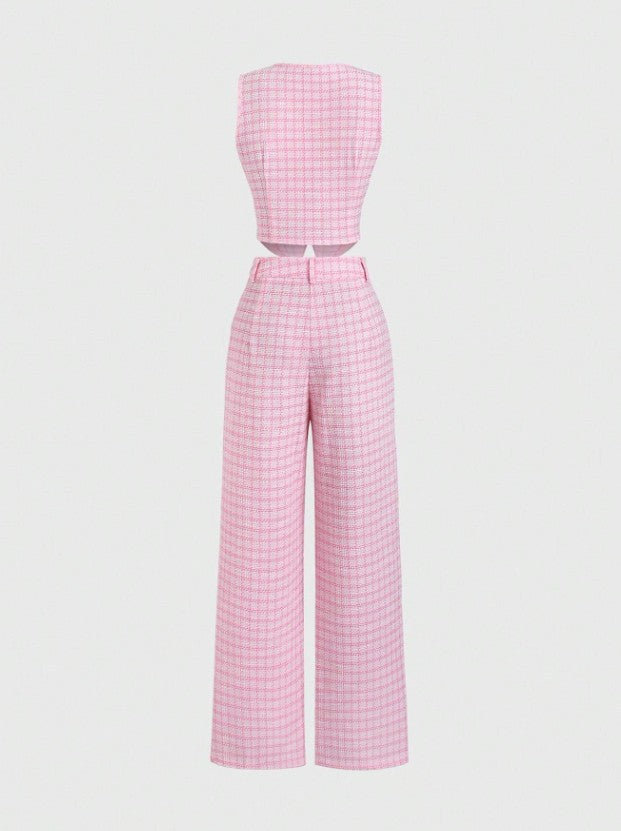 Pink Two-Piece Set - European style back view