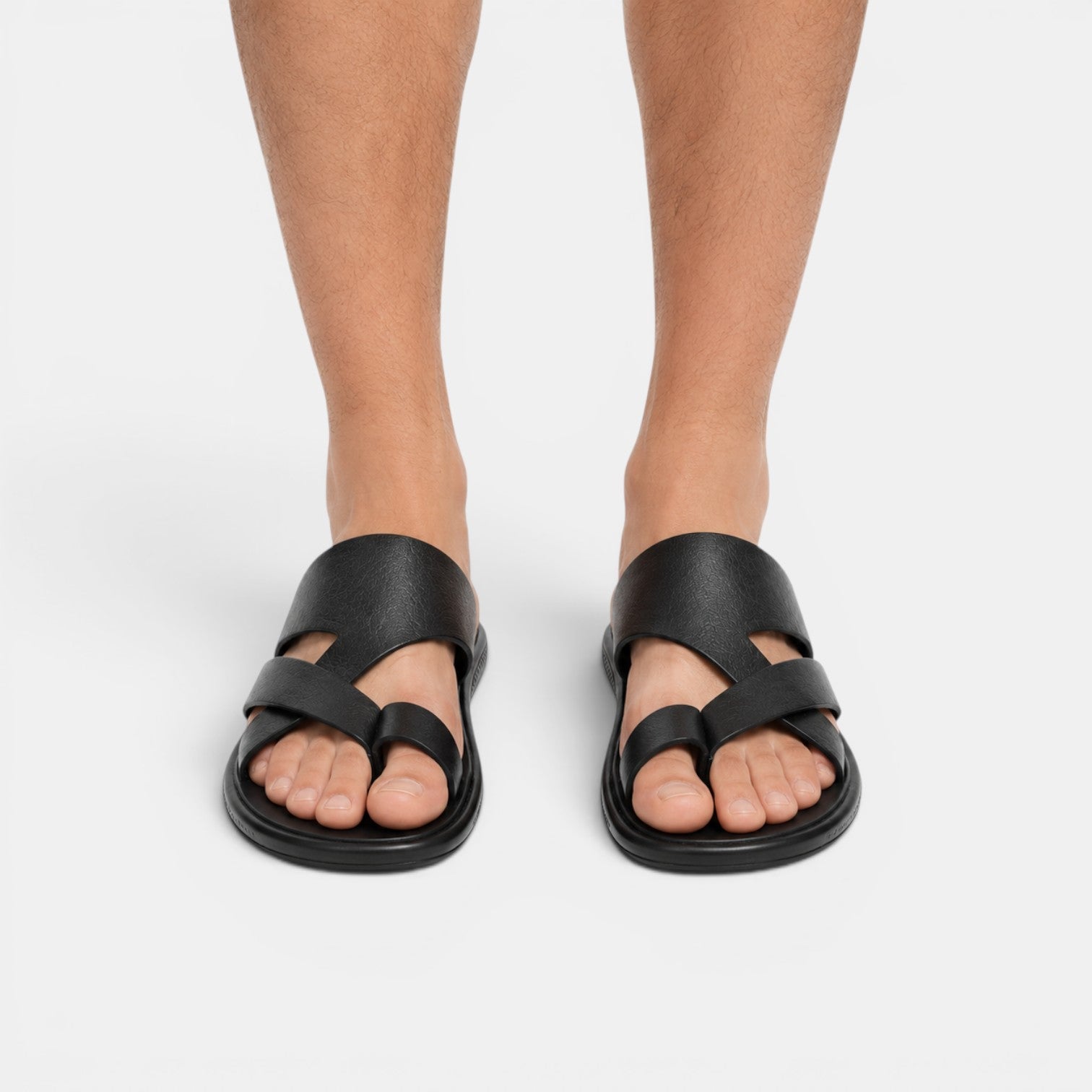 Comfortable Leather Sandals - Black worn