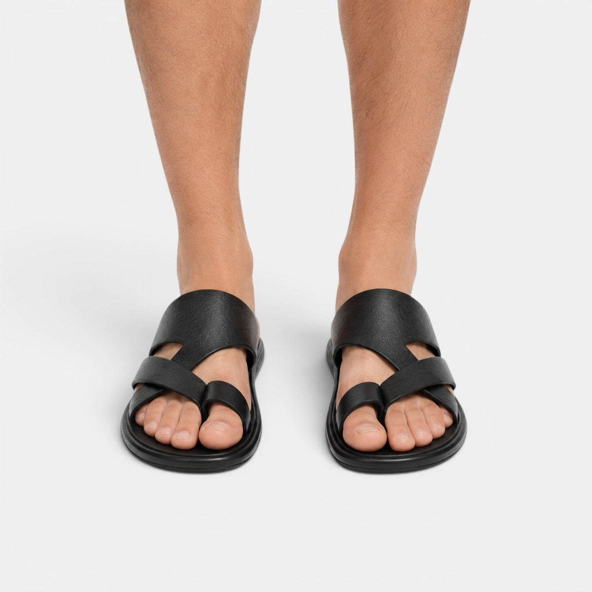 Comfortable Leather Sandals - Black worn