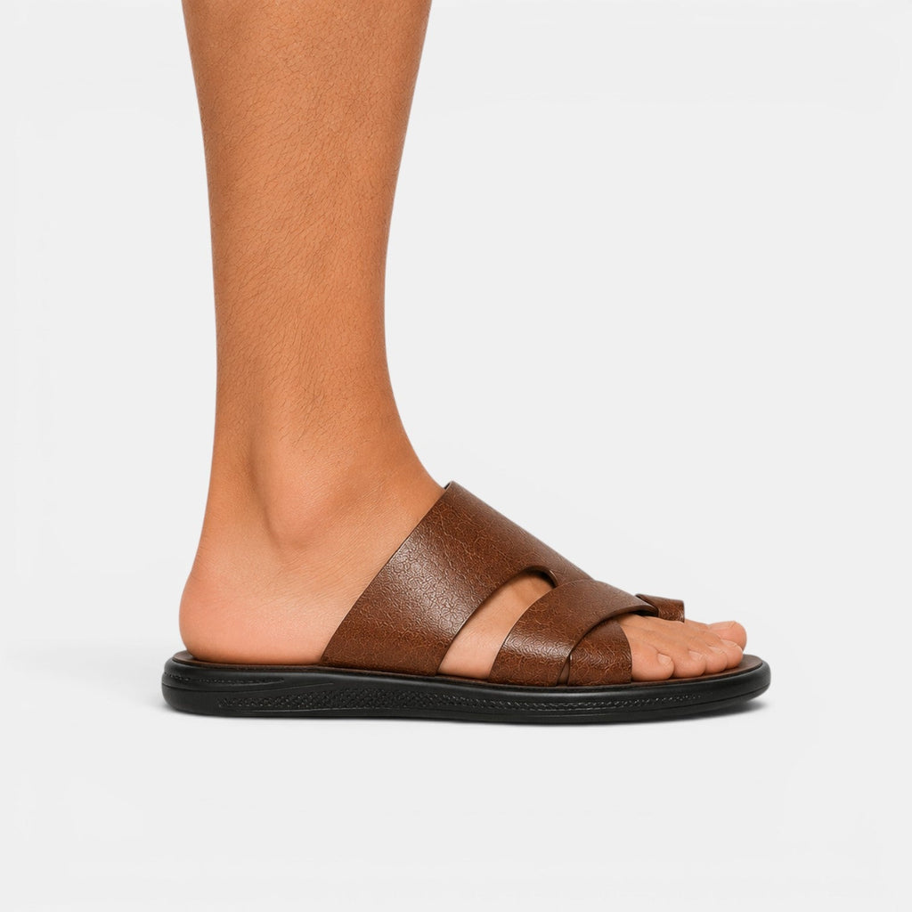 Comfortable Leather Sandals - Brown worn foot