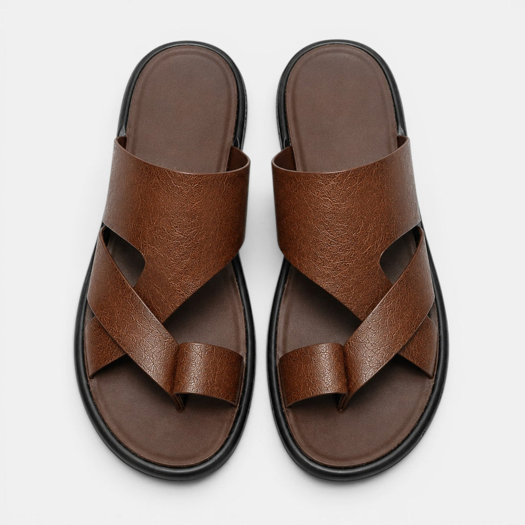 Comfortable Leather Sandals - Brown criss-cross