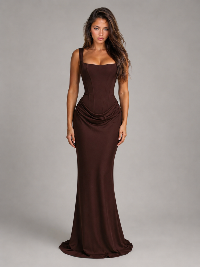 Bodycon Corset Maxi Dress - Brown