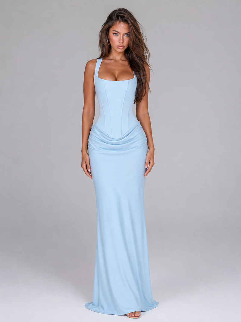 Bodycon Corset Maxi Dress - Baby Blue