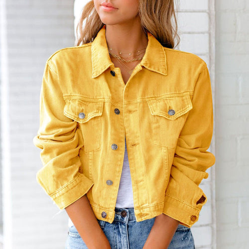 Cropped Denim Jacket - Yellow