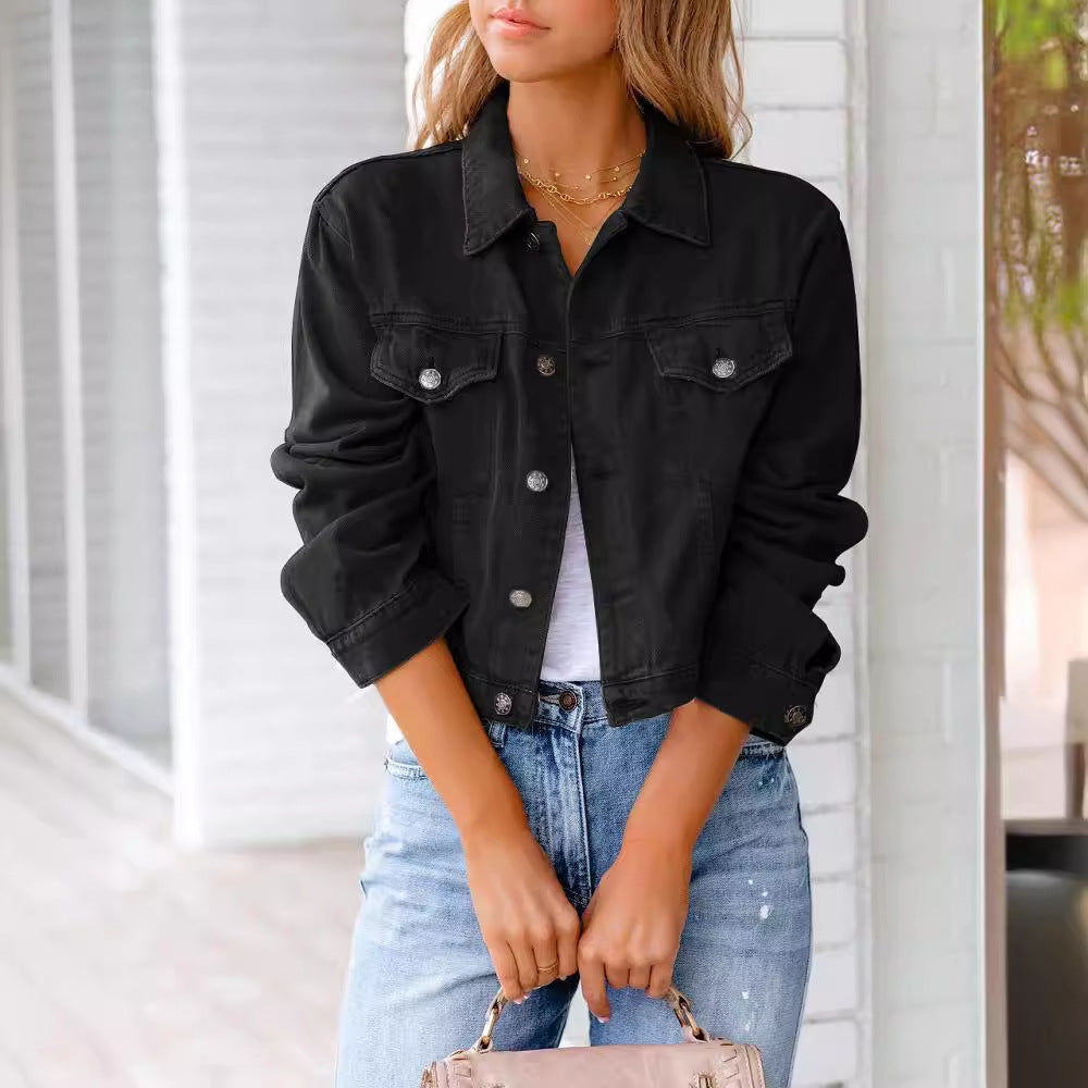 Cropped Denim Jacket - Black