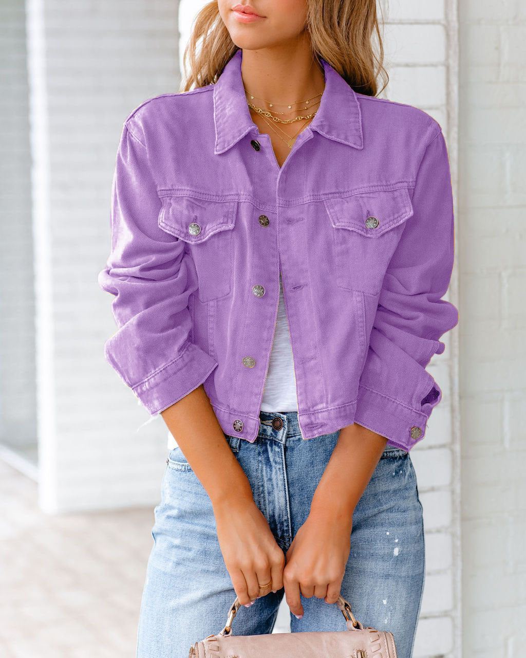 Cropped Denim Jacket - Purple