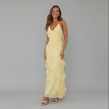 Elegant Ruffle Maxi Dress - Yellow