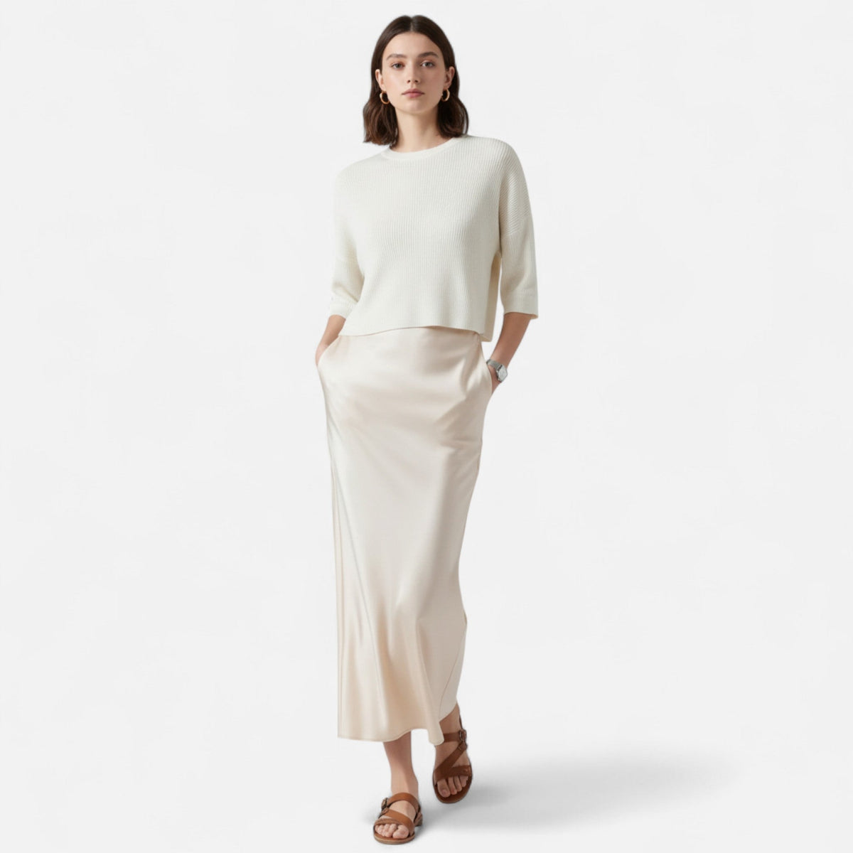 Old Money Silk Skirt - Beige styled