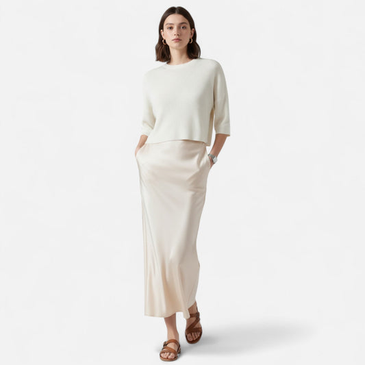 Old Money Silk Skirt - Beige styled