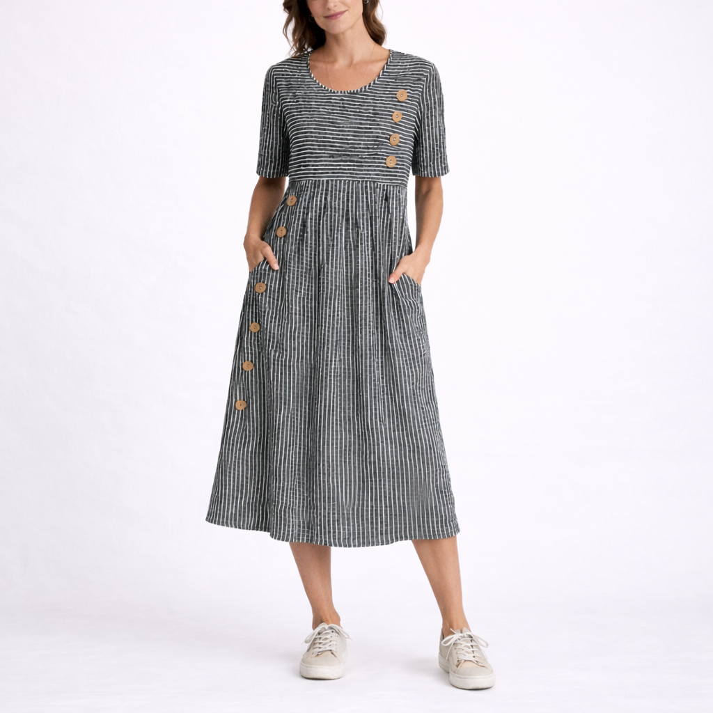 Striped Midi Dress - grey stripe