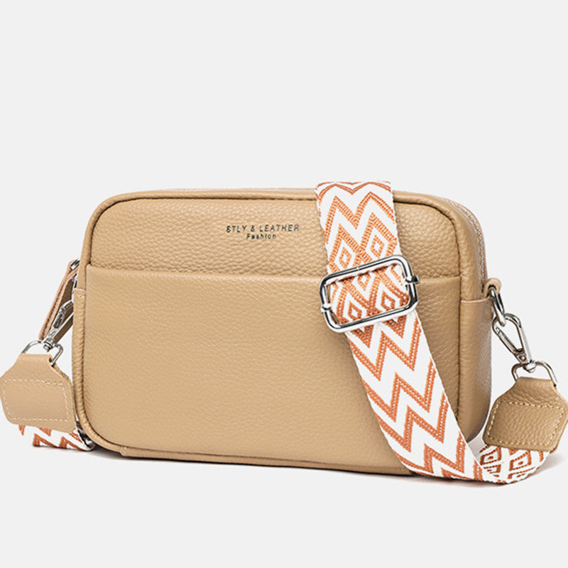 Leather Crossbody Bag - Beige