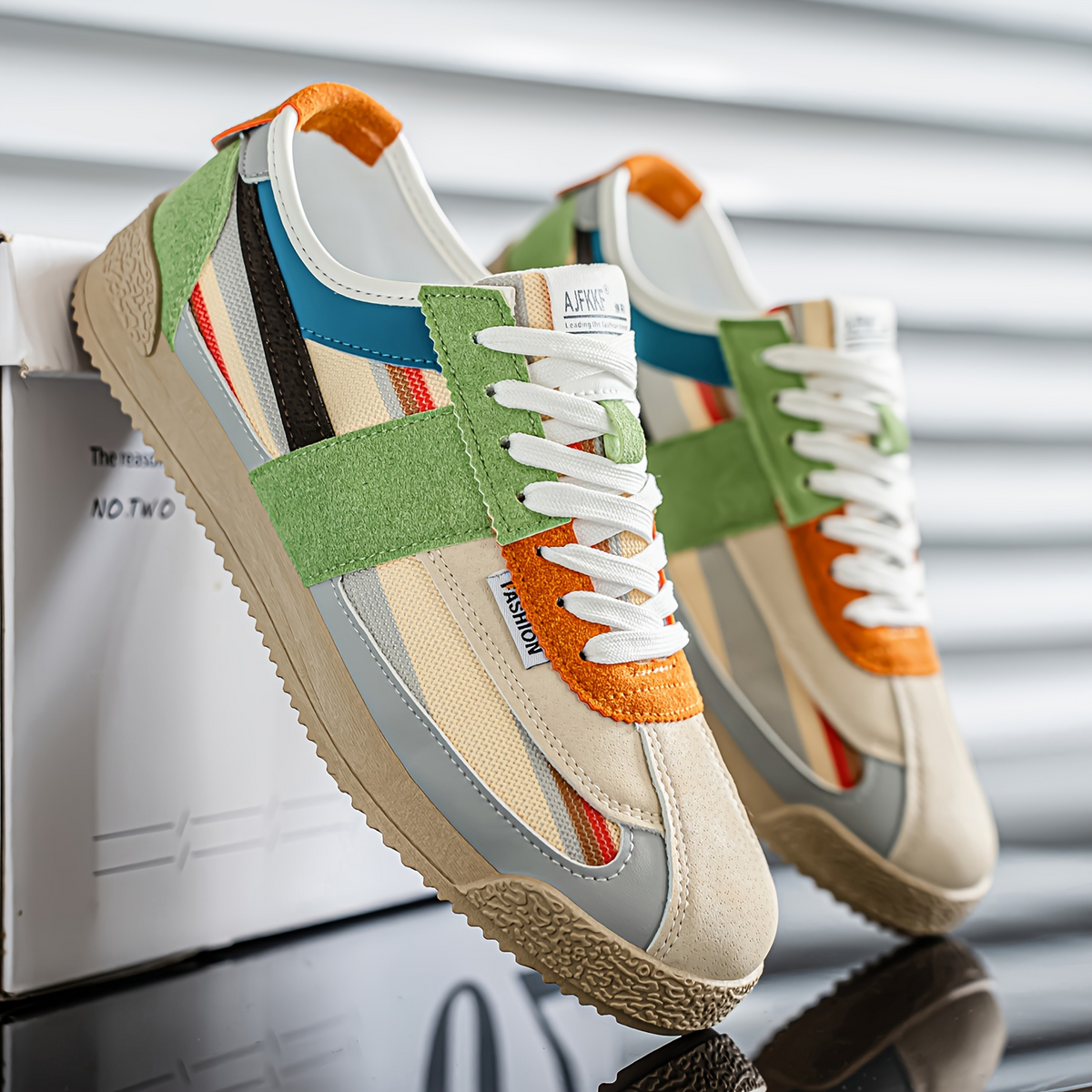 Hensen Retro Sneakers - Green Orange main view
