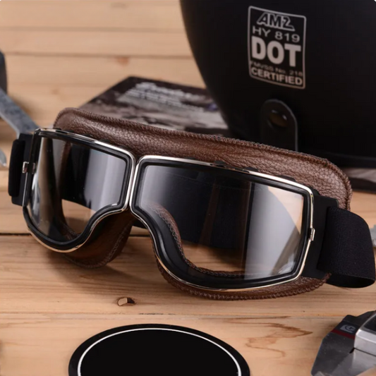 Retro Motorcycle Goggles - Coffee front