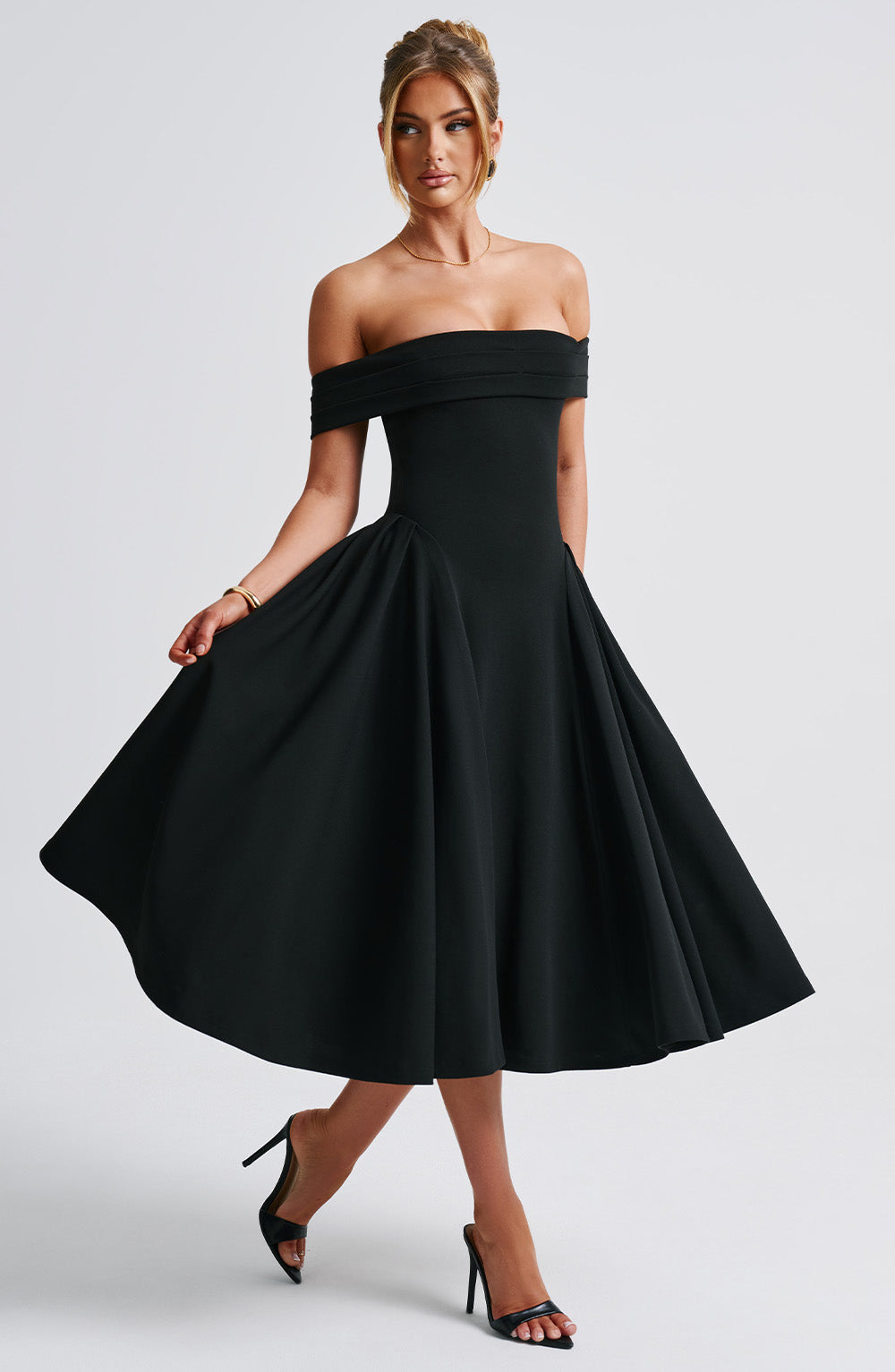 Off-Shoulder Flare Midi Dress - detail