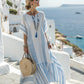 Elegant Mediterranean Long Kaftan Dress - Mediterranean Sky Blue