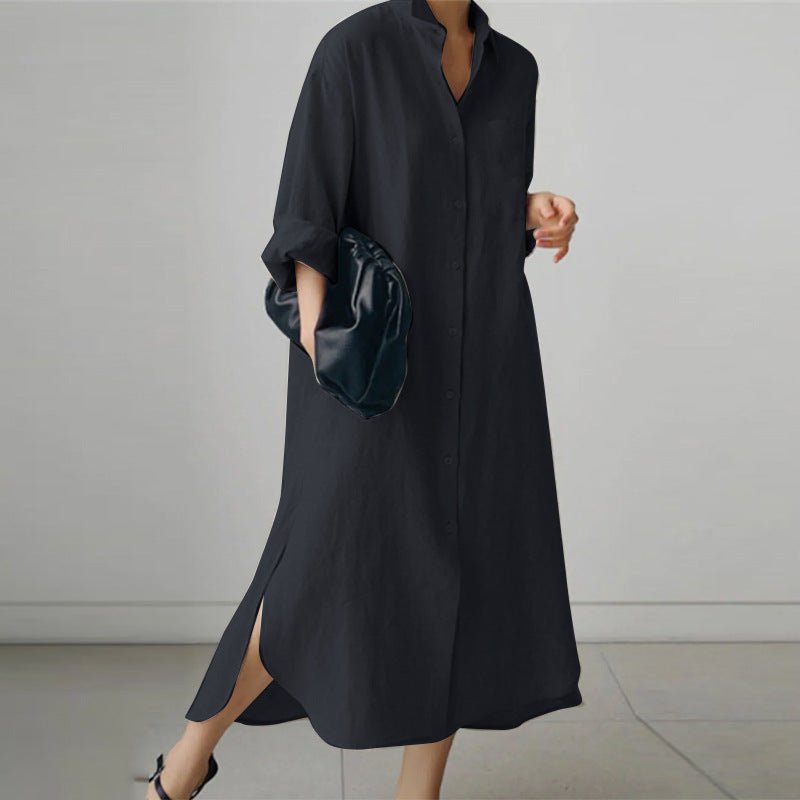 Oversized Cotton Shirt Dress - Black detail