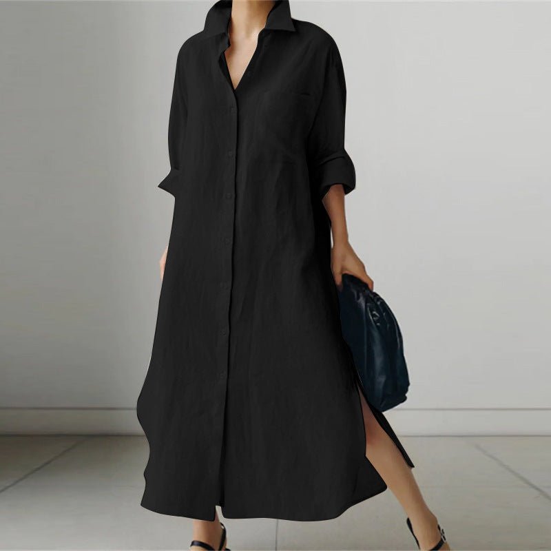 Oversized Cotton Shirt Dress - Black front