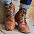 Laced Capped Stitched Crossed Ankle Welted Boots - Brown