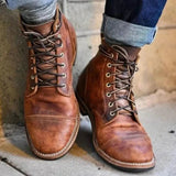 Laced Capped Stitched Crossed Ankle Welted Boots - Brown