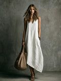Relaxed Linen Maxi Dress - White