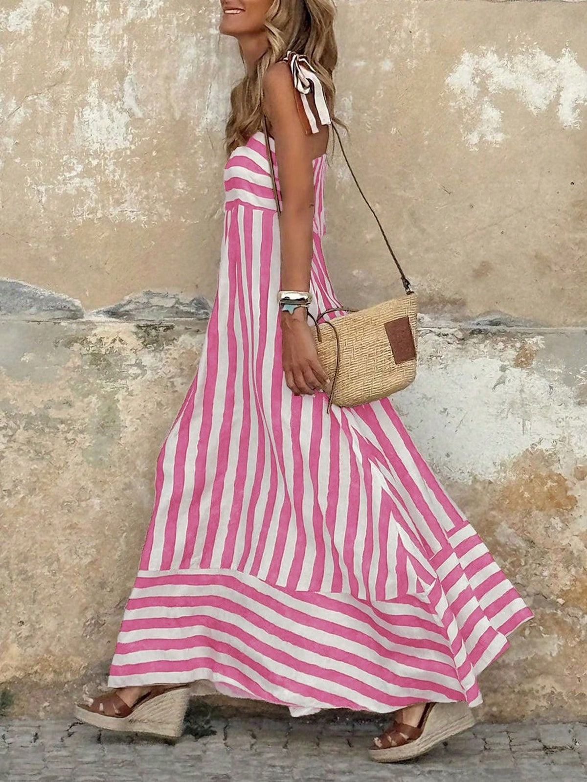 Striped Maxi Dress - Pink