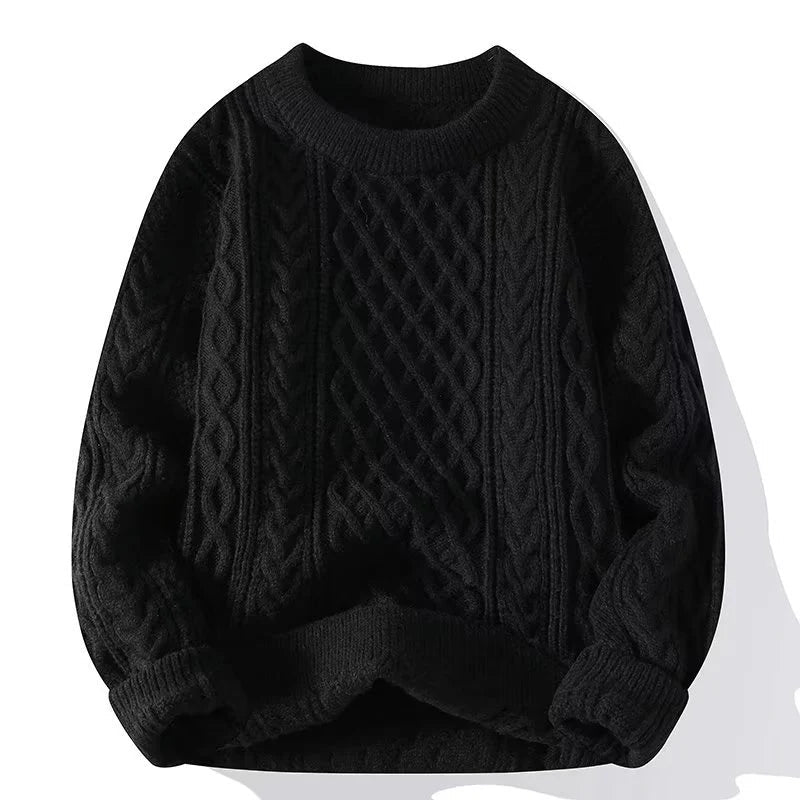 Cable Knit Wool Sweater - round neck detail