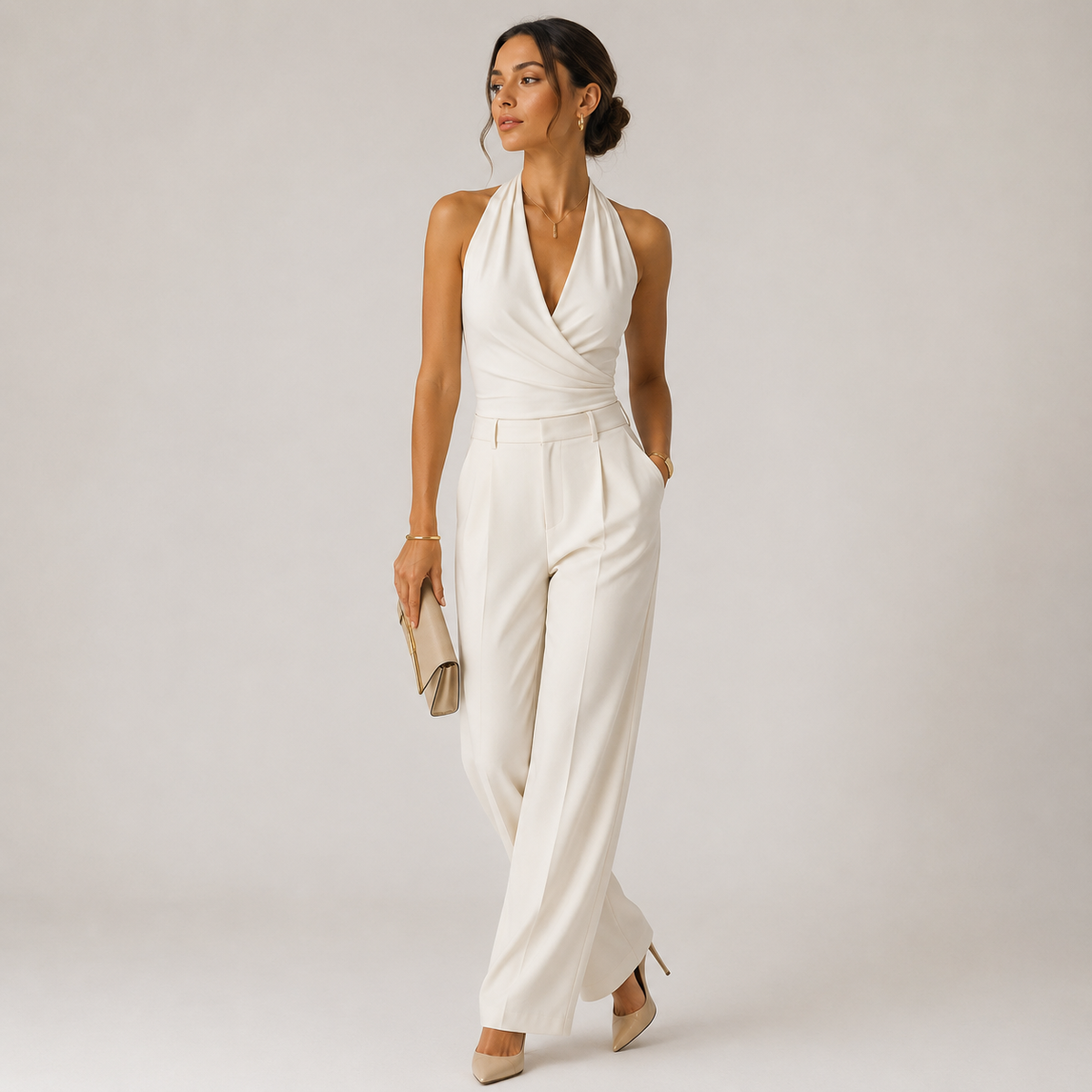 Halter Neck Jumpsuit - White front
