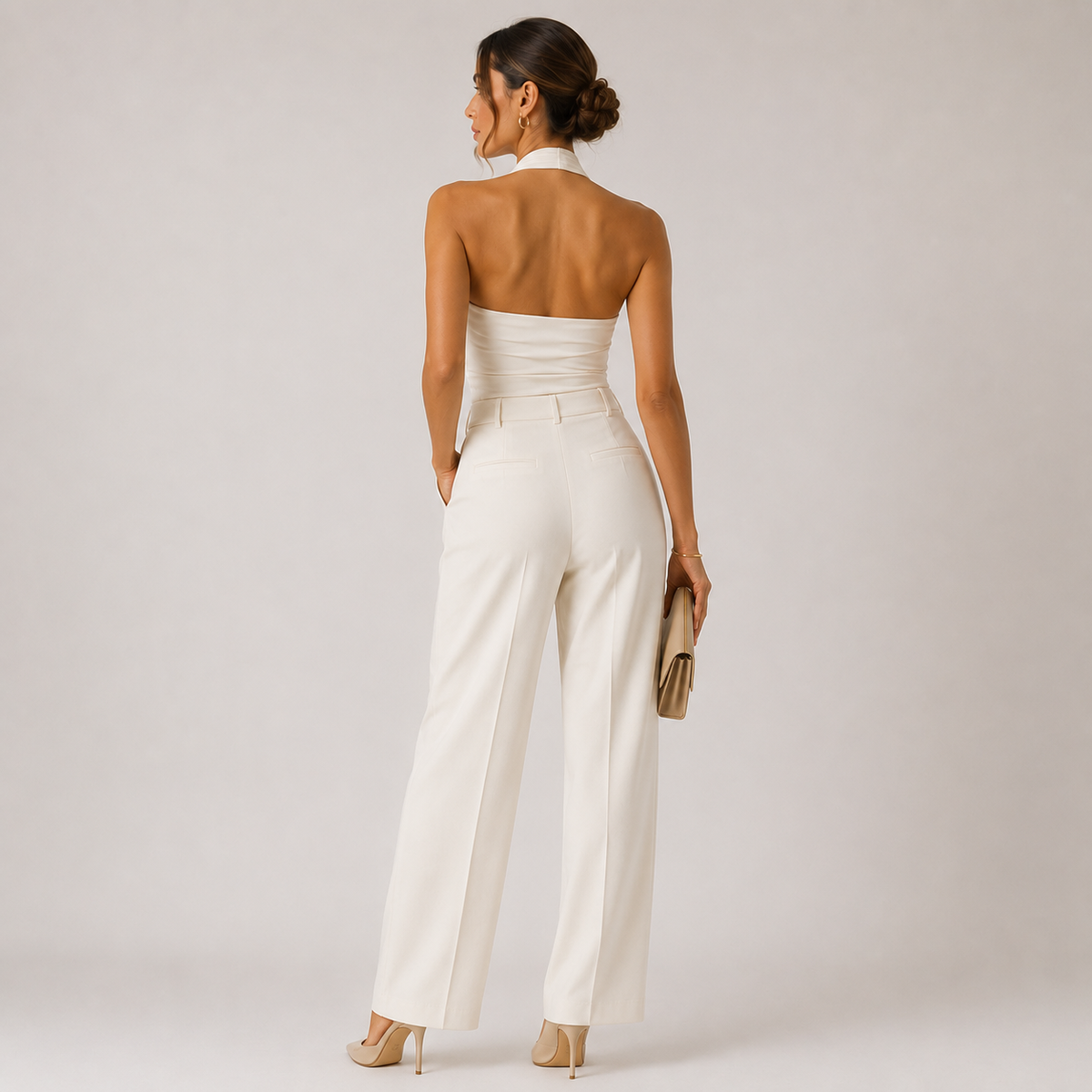Halter Neck Jumpsuit - White back view