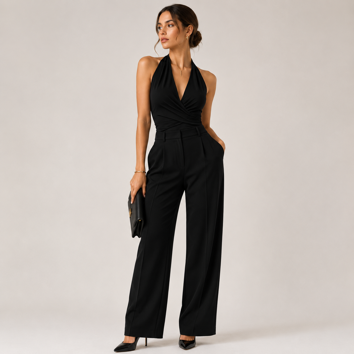 Halter Neck Jumpsuit - Black