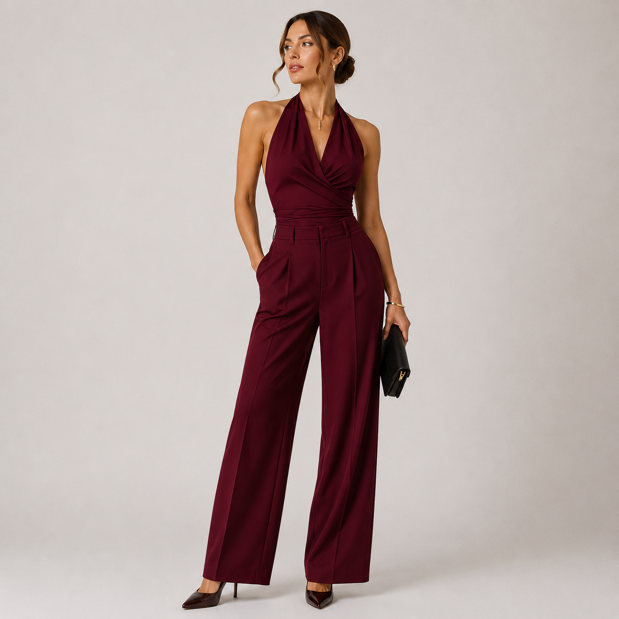 Halter Neck Jumpsuit - Red