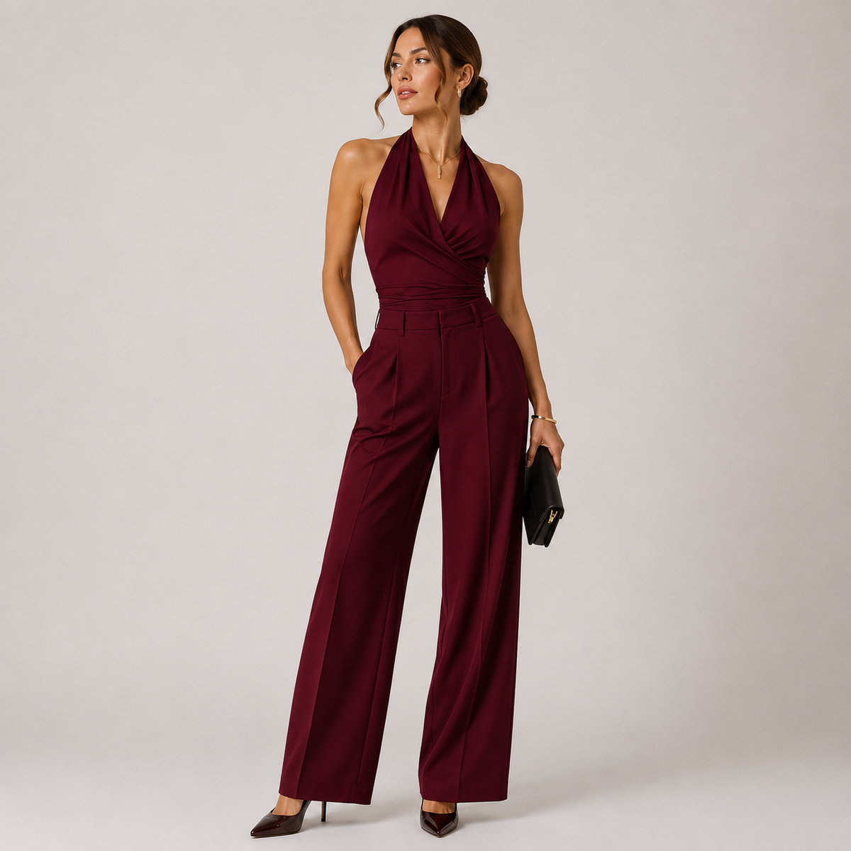 Halter Neck Jumpsuit - Red